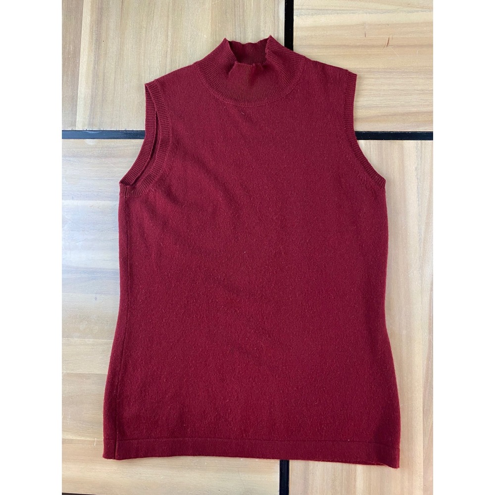 ALGO Women's Red 100% Cashmere Mock Neck Sleeveless Sweater Vest Top‎ L